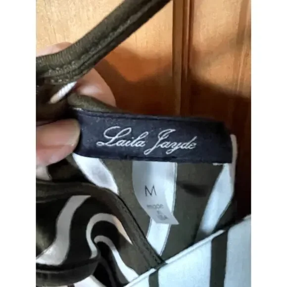 Laila Jayde‎ Olive Green White Striped Sleeveless Casual Dress NWOT - Picture 4 of 4